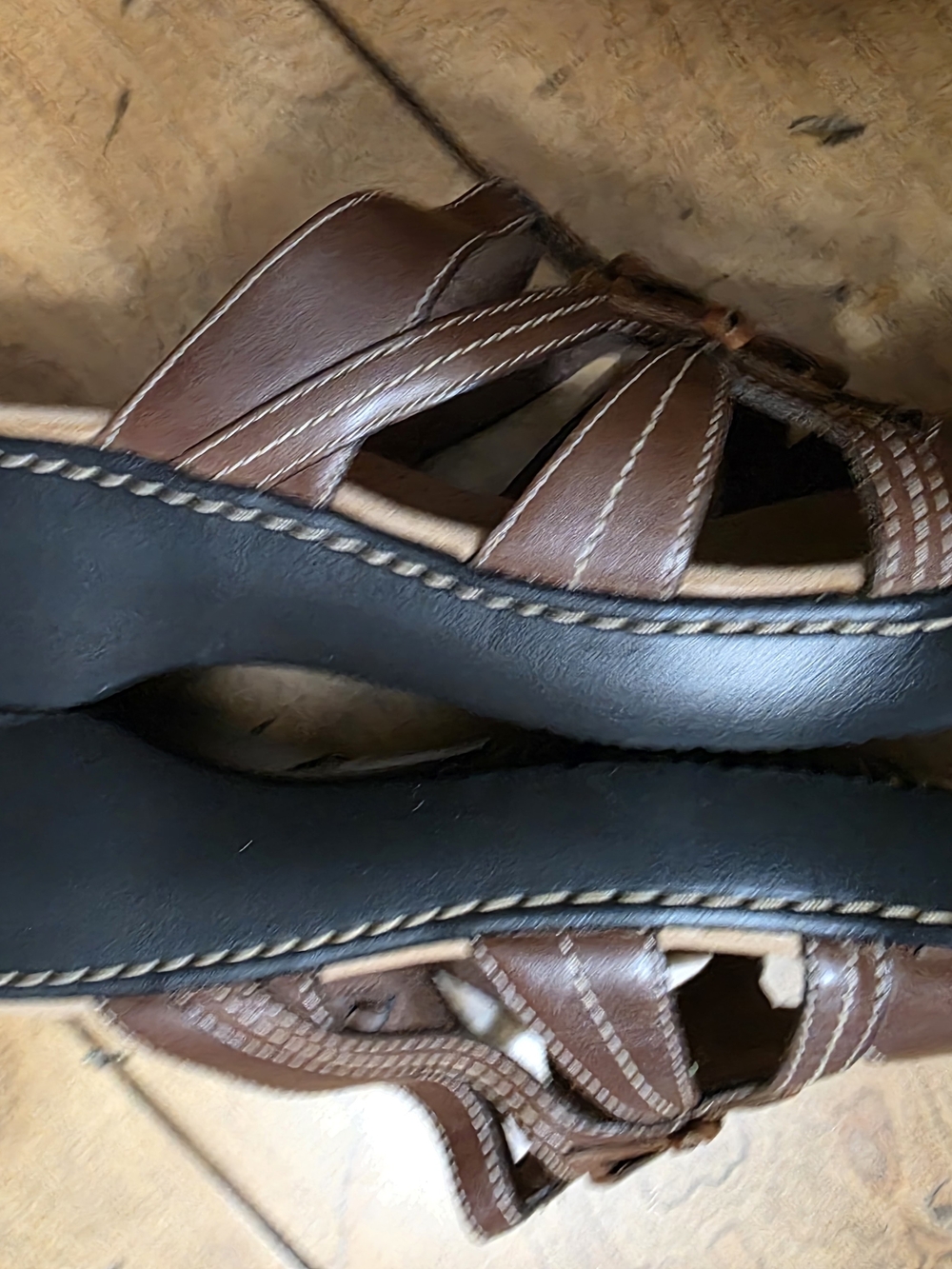 Clarks Brown Leather Floral Cutout Slide Mules - Picture 4 of 8